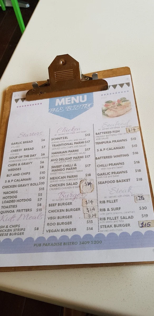 Menu, Macleay Island Hotel