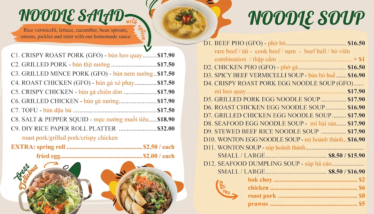 Menu, Mister Banh Mi Vietnamese Kitchen