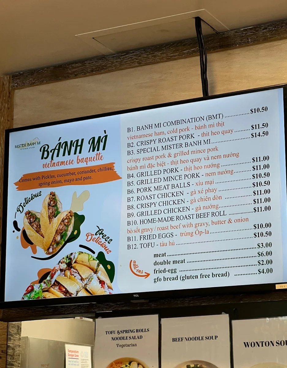 Menu, Mister Banh Mi Vietnamese Kitchen