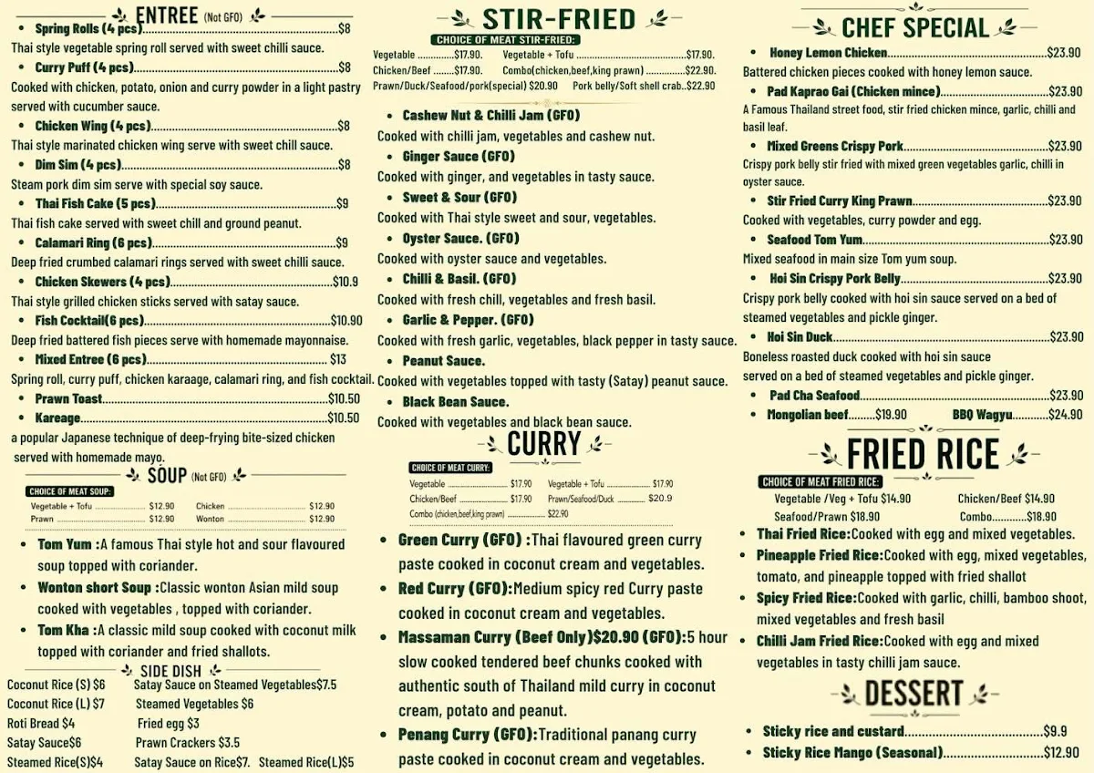 Menu, Nana’s Asian Takeaway