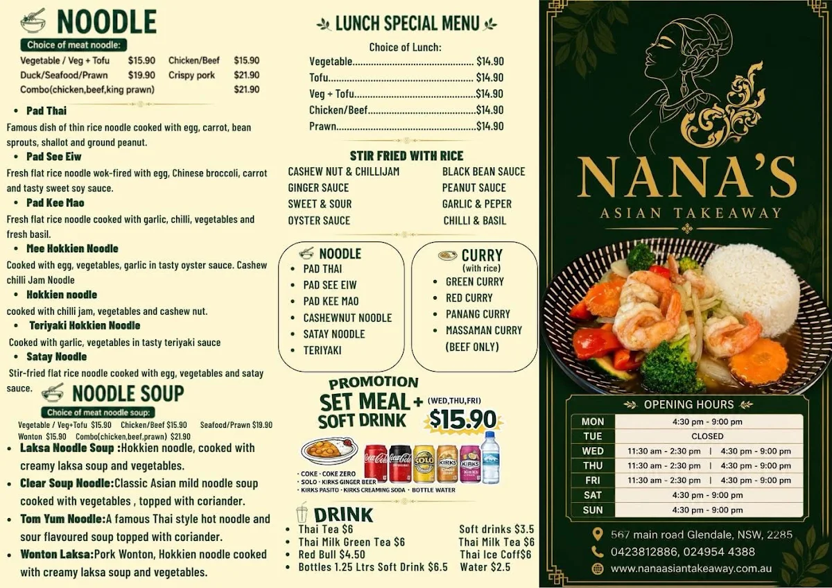 Menu, Nana’s Asian Takeaway