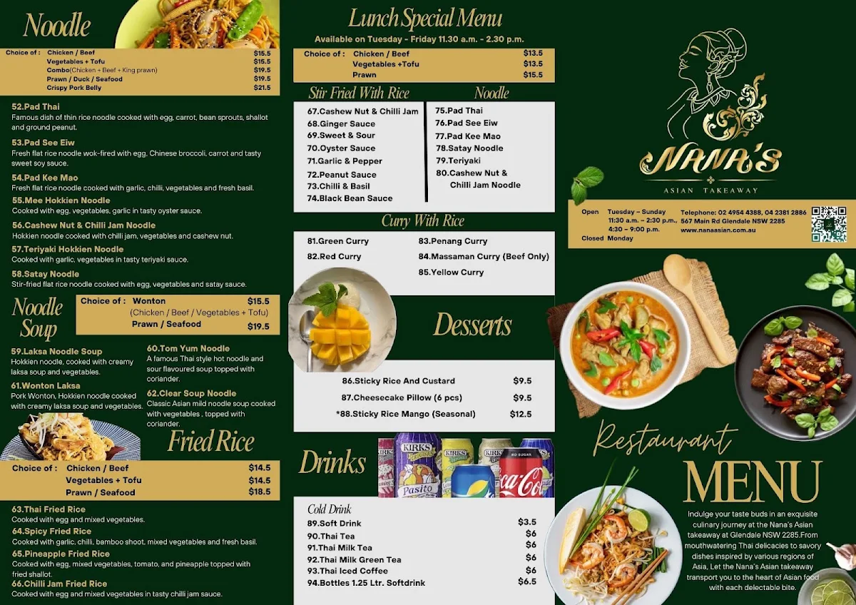 Menu, Nana’s Asian Takeaway