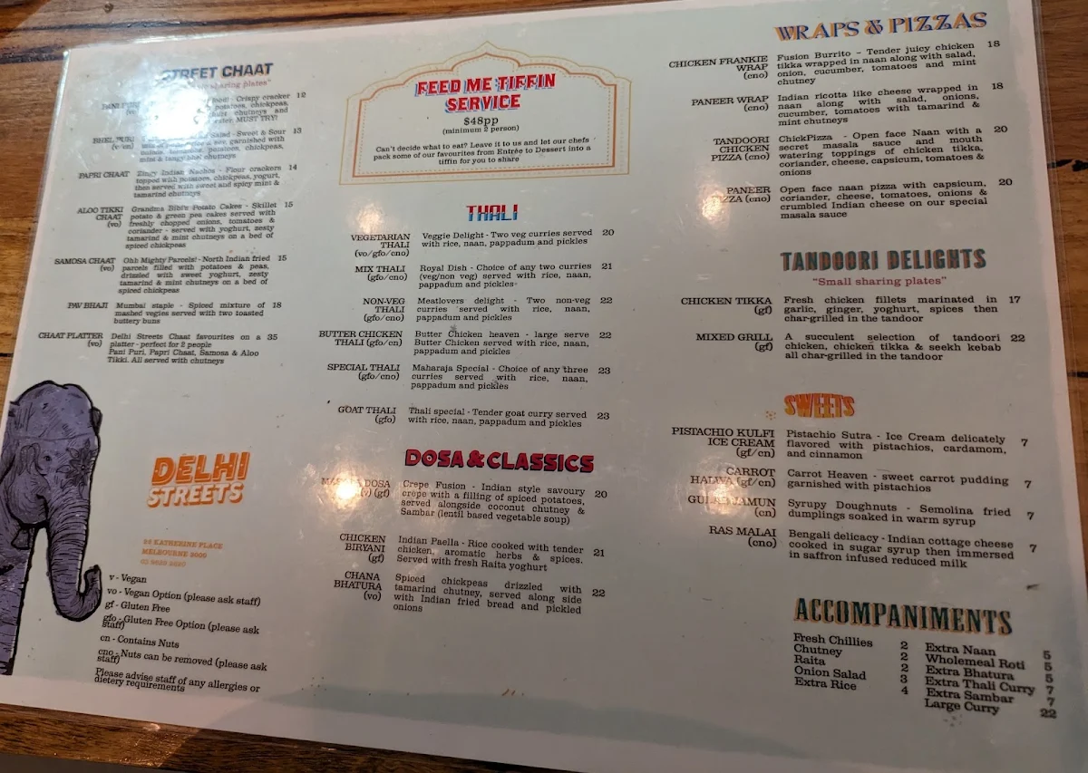 Menu, Delhi Streets