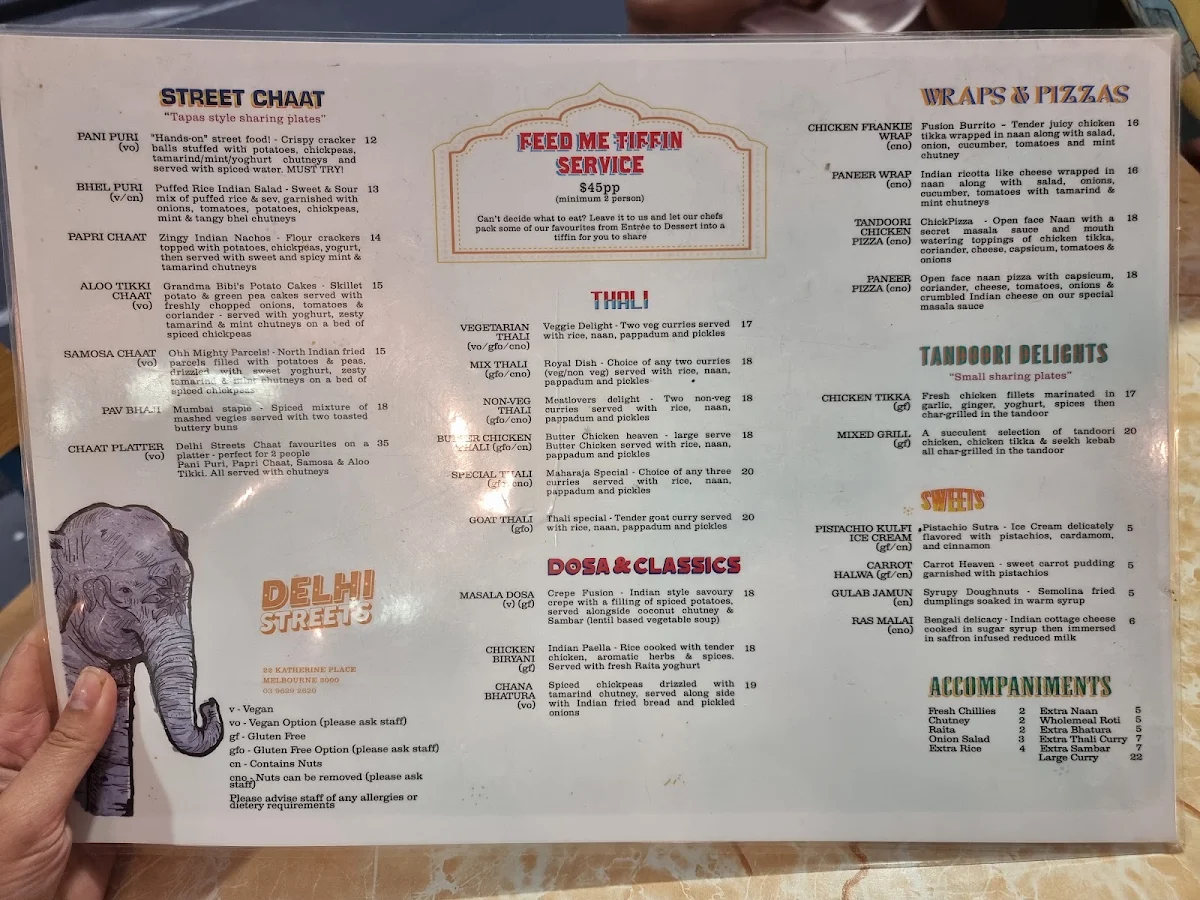 Menu, Delhi Streets
