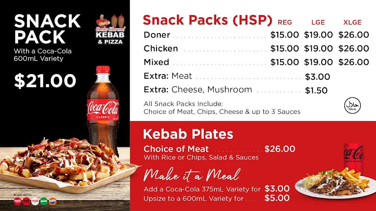 Menu, Cafe 4077. Uncles Charcoal Kebab&Pizza