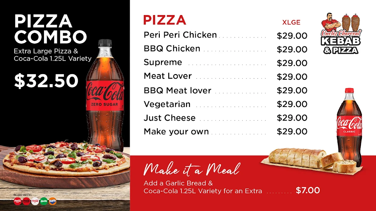 Menu, Cafe 4077. Uncles Charcoal Kebab&Pizza