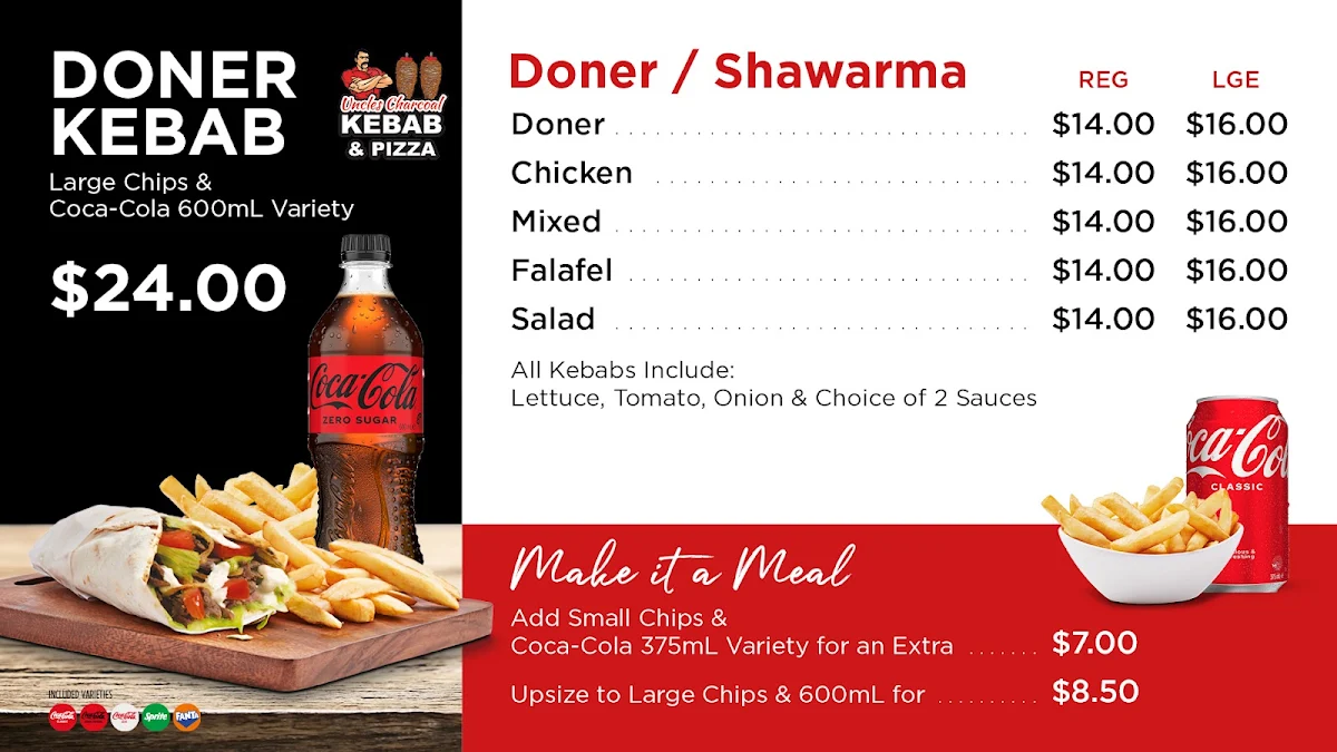 Menu, Cafe 4077. Uncles Charcoal Kebab&Pizza