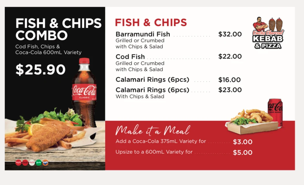 Menu, Cafe 4077. Uncles Charcoal Kebab&Pizza