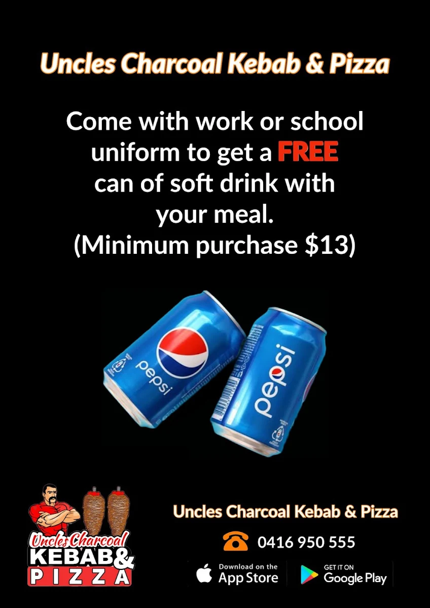 Menu, Cafe 4077. Uncles Charcoal Kebab&Pizza