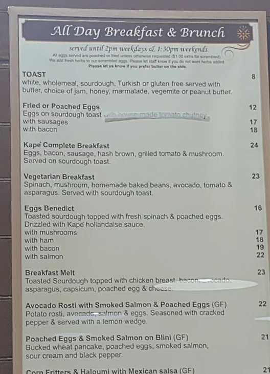 Menu, Kapé Centro