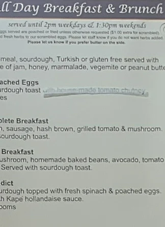 Menu, Kapé Centro