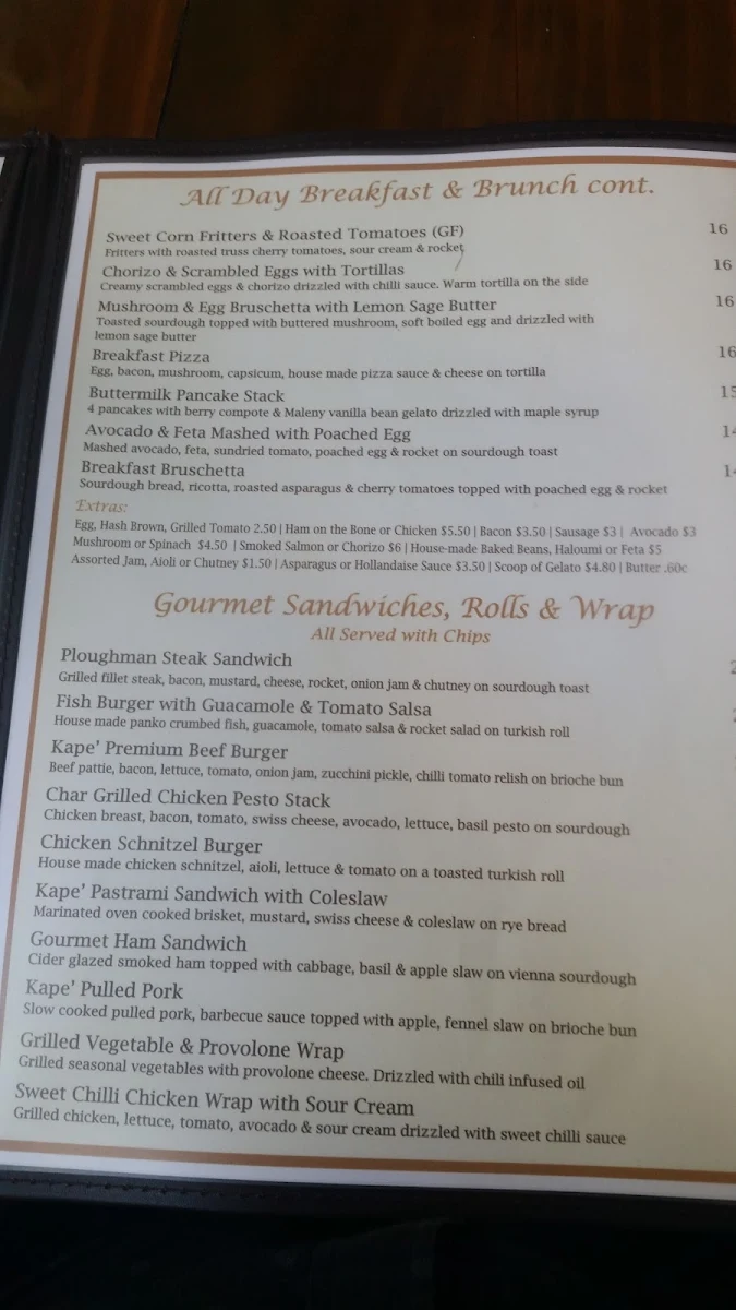 Menu, Kapé Centro