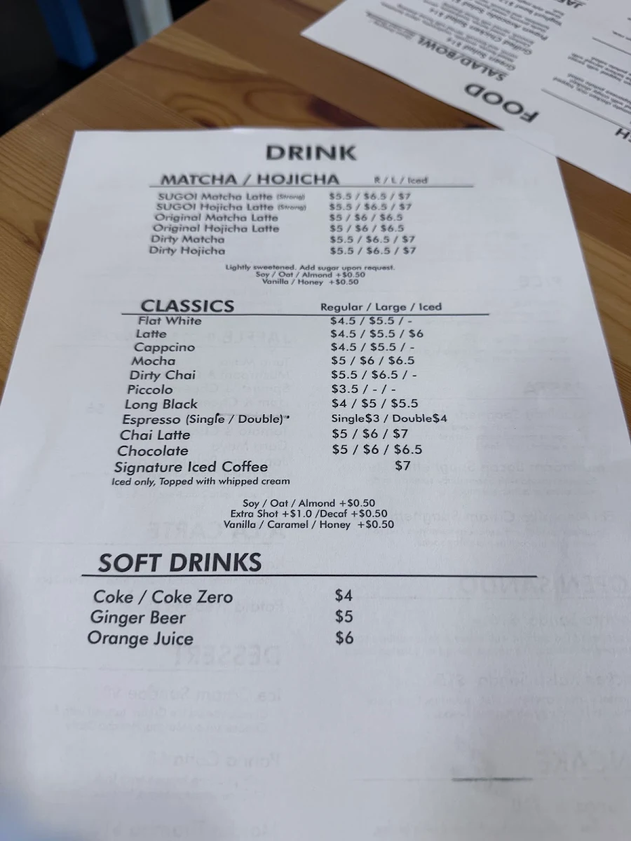 Menu, SUGOI CAFE