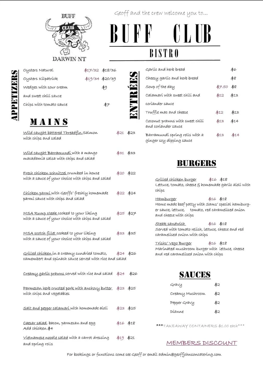 Menu, Buff Club