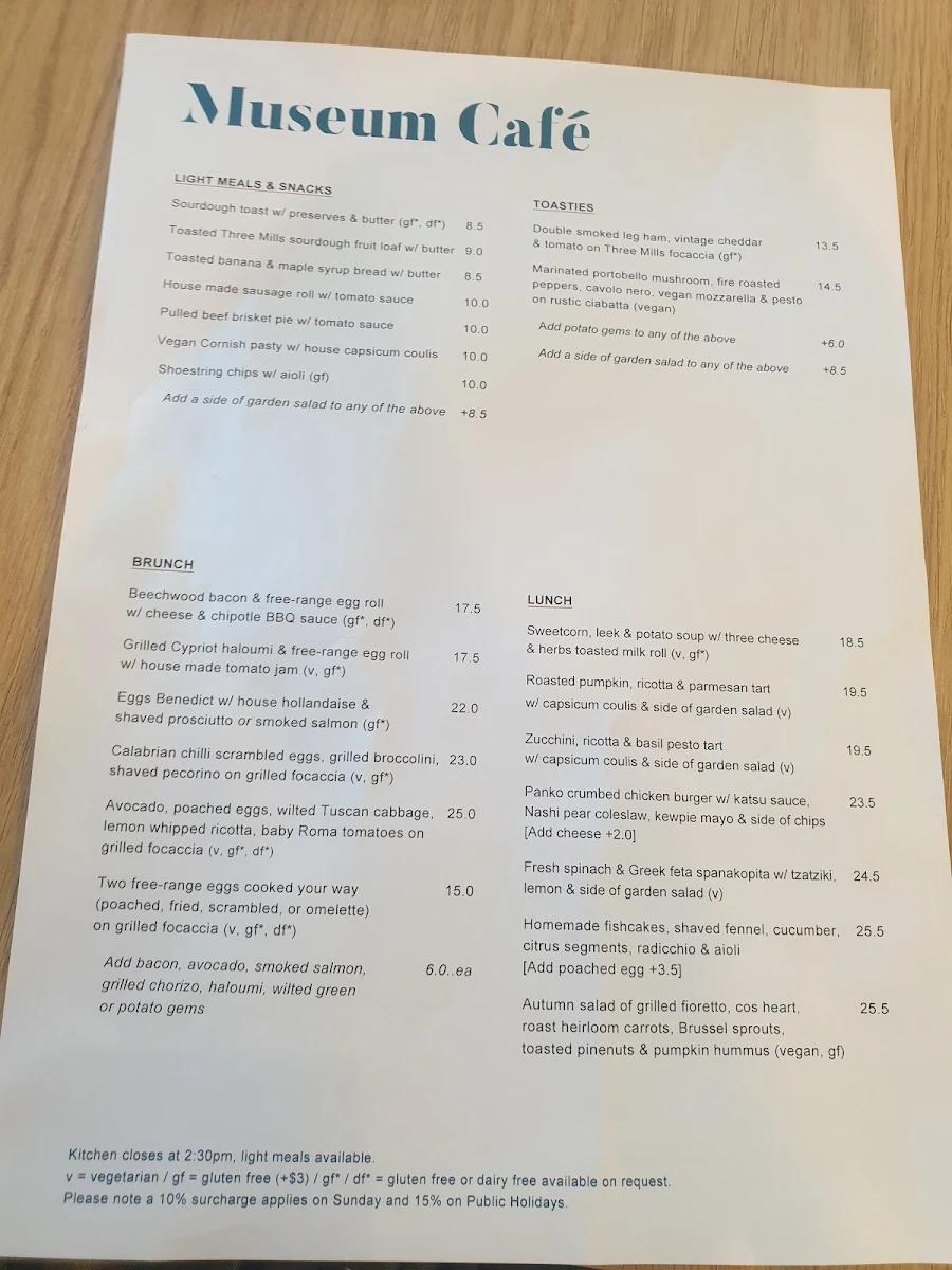 Menu, The Museum Cafe