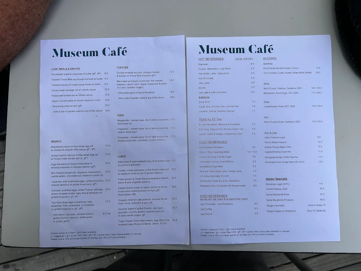 Menu, The Museum Cafe