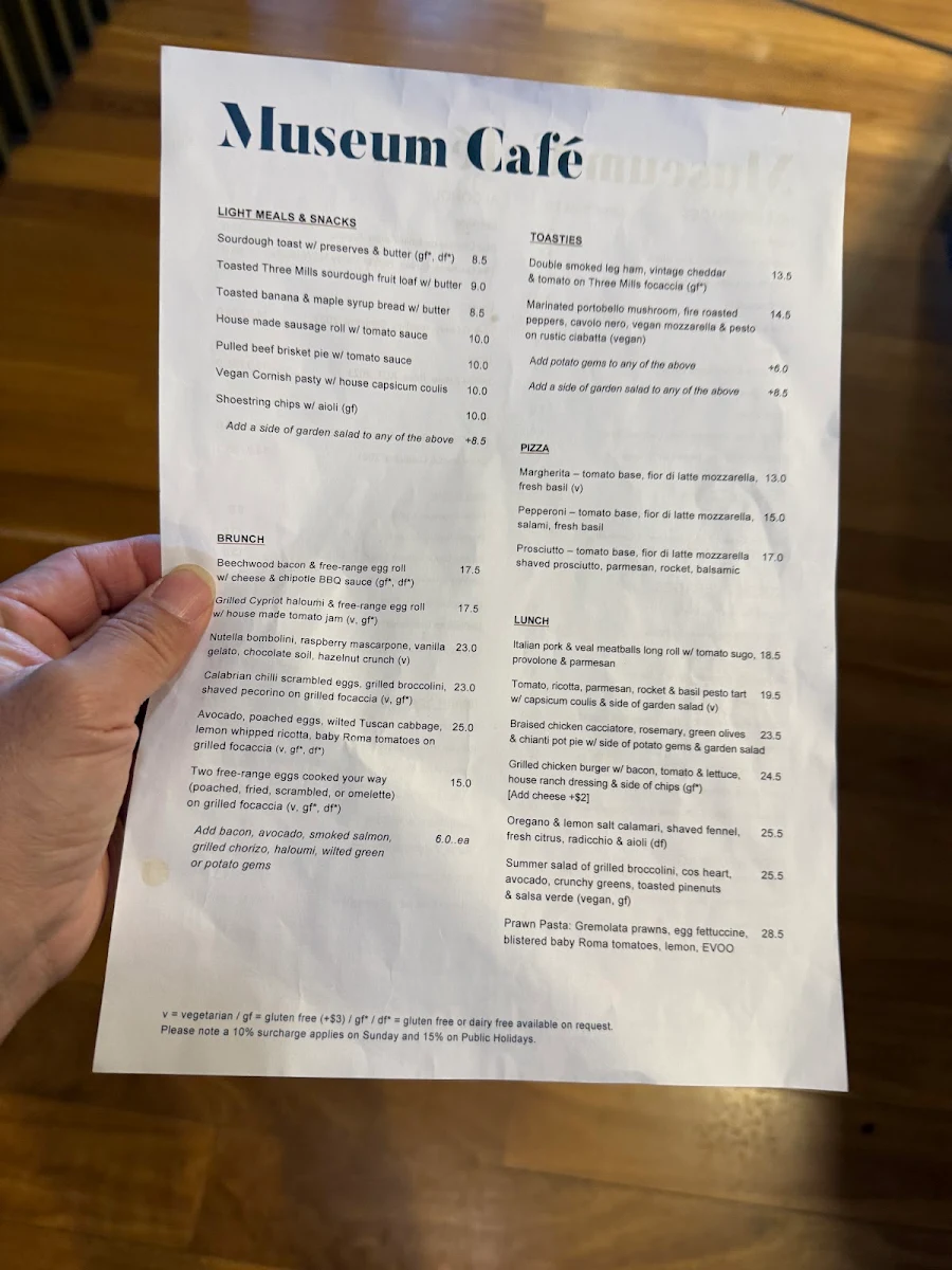 Menu, The Museum Cafe