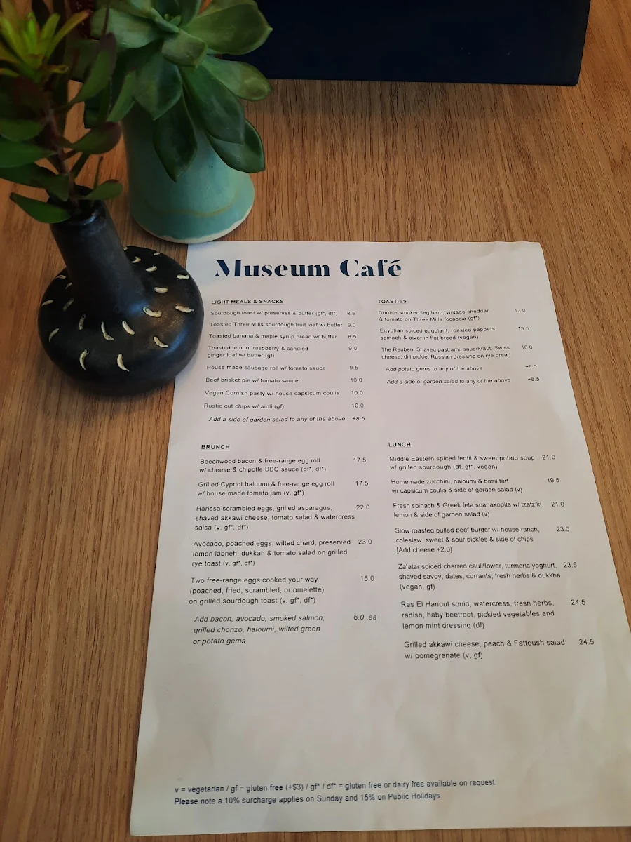 Menu, The Museum Cafe