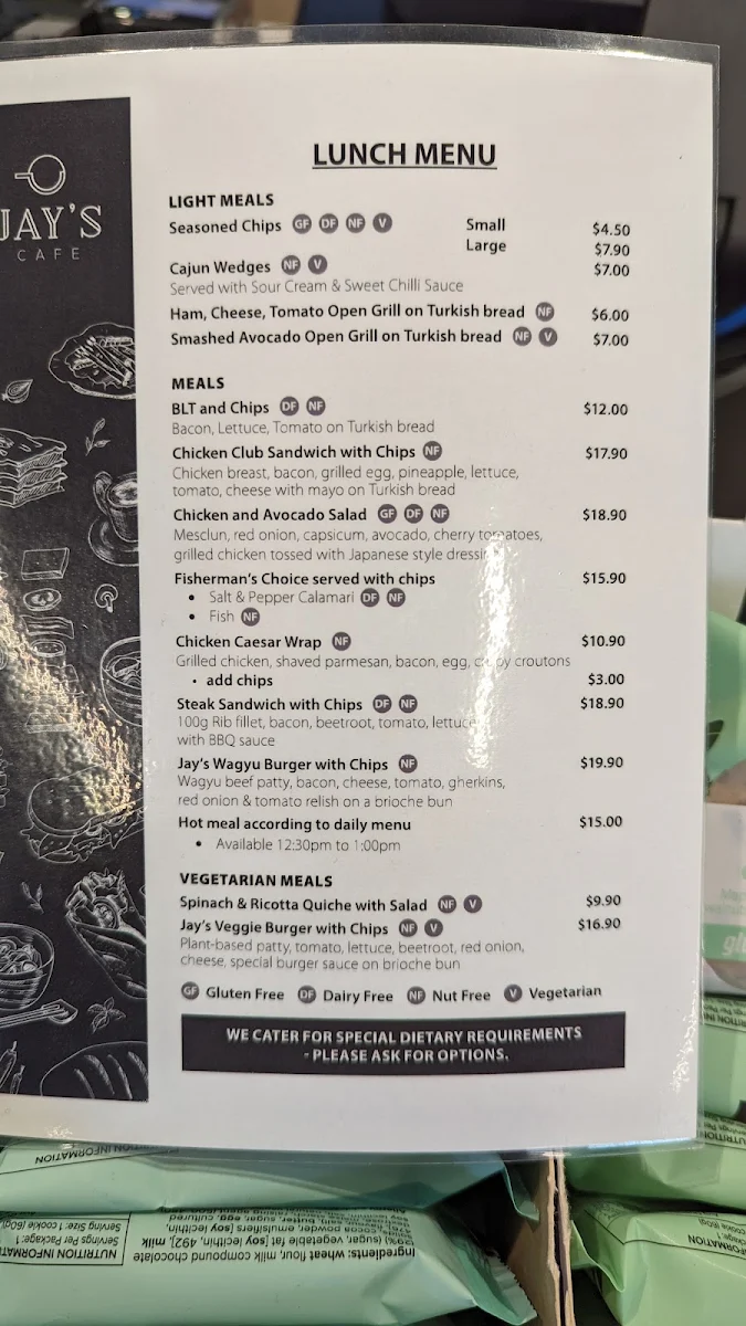 Menu, Jay's Cafe