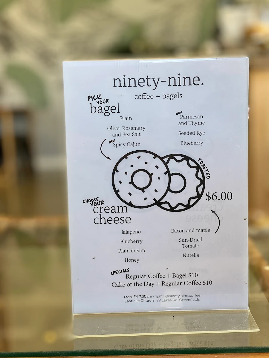 Menu, Ninety-Nine Coffee + Bagels