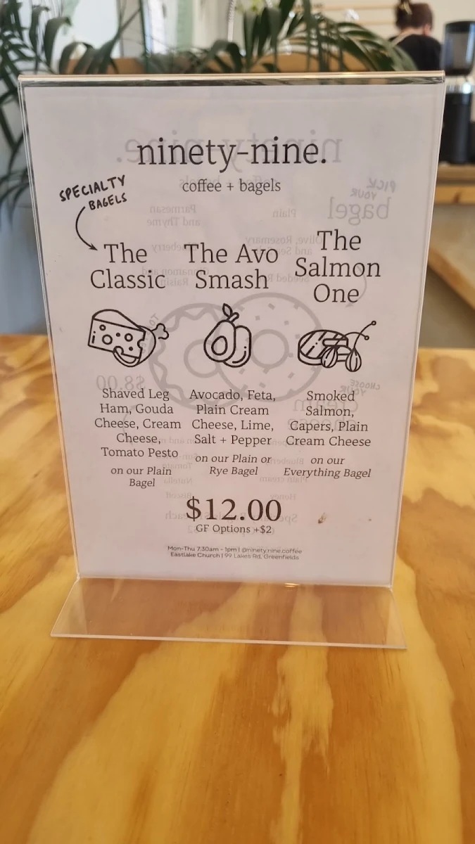 Menu, Ninety-Nine Coffee + Bagels