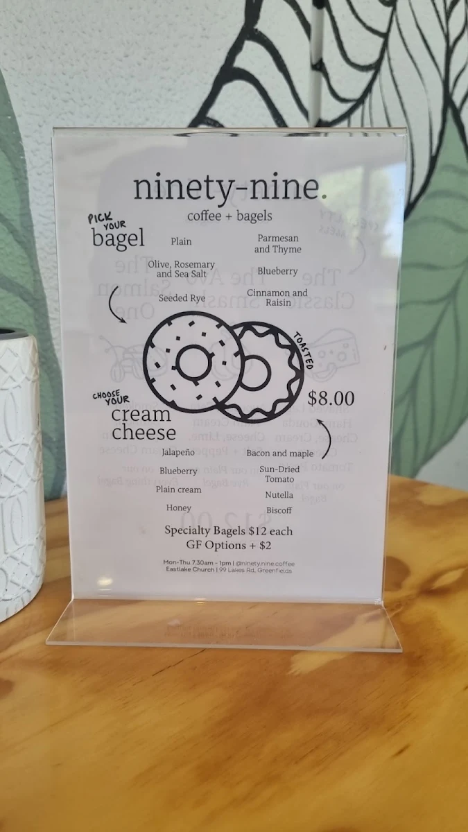 Menu, Ninety-Nine Coffee + Bagels