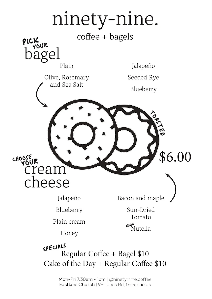 Menu, Ninety-Nine Coffee + Bagels