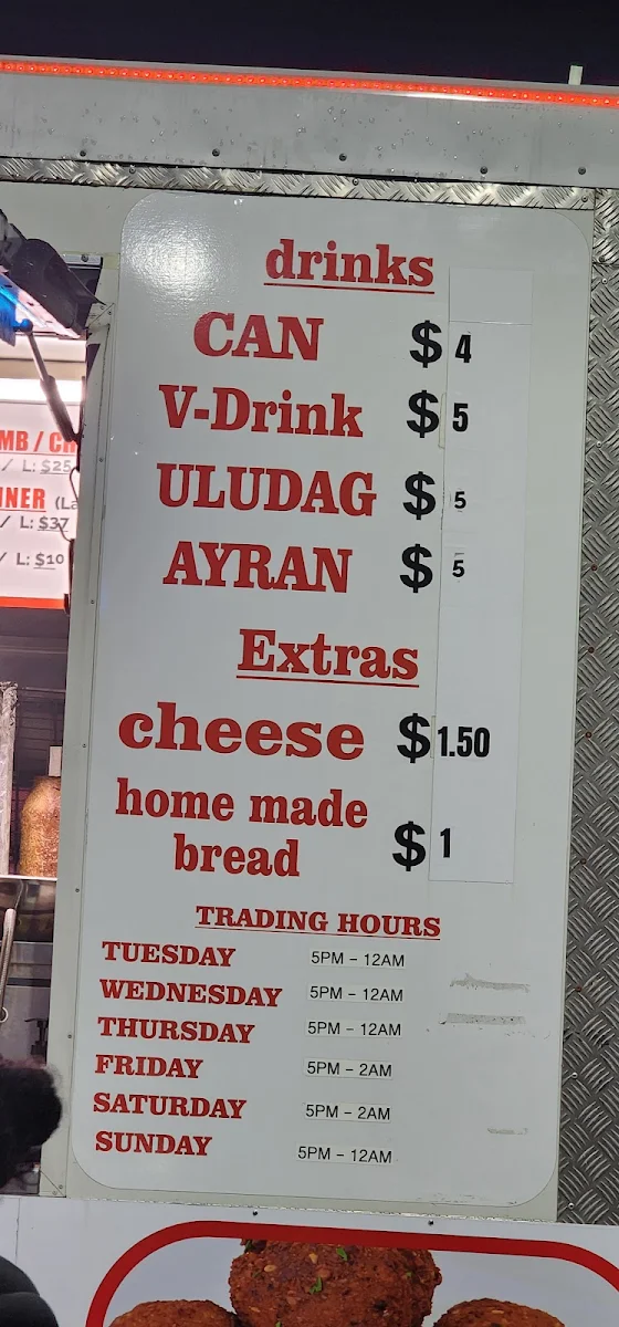 Menu, Beaconsfield Kebabs