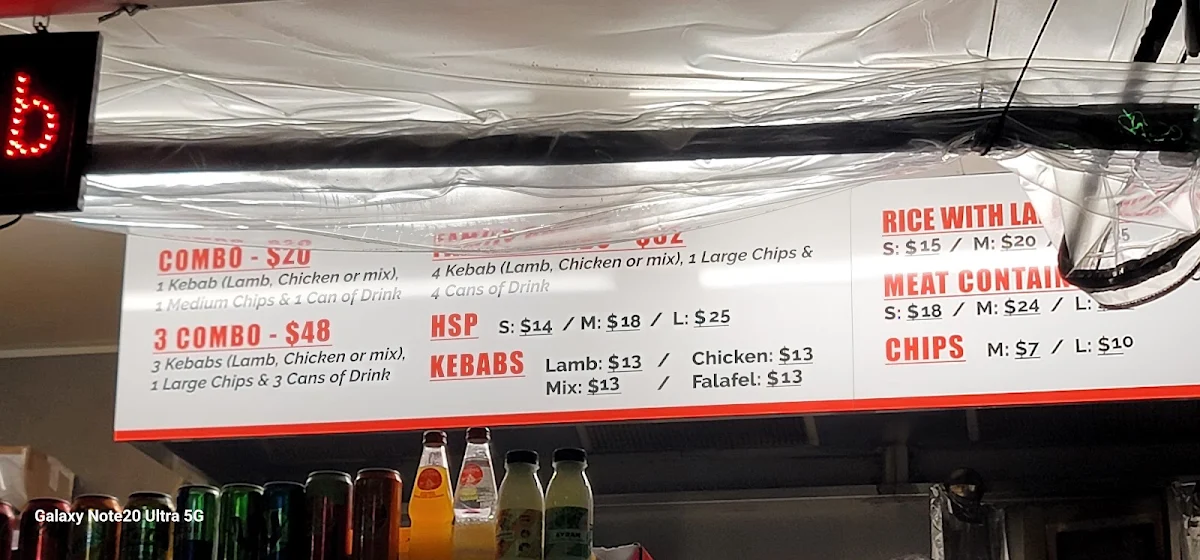 Menu, Beaconsfield Kebabs