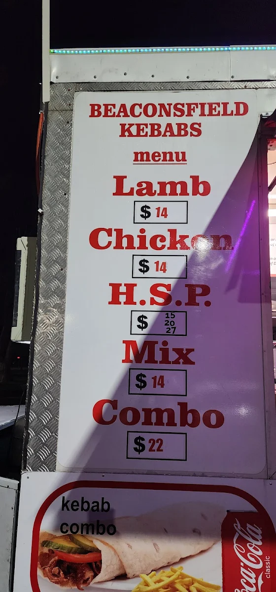Menu, Beaconsfield Kebabs