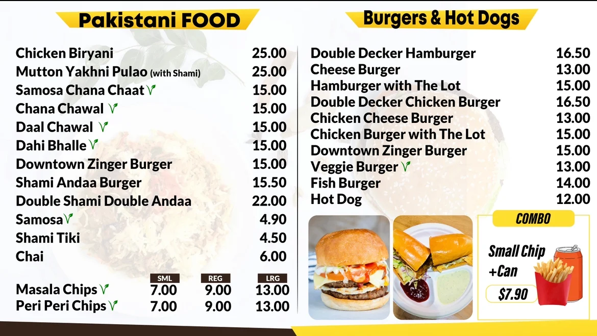 Menu, Downtown Cafe