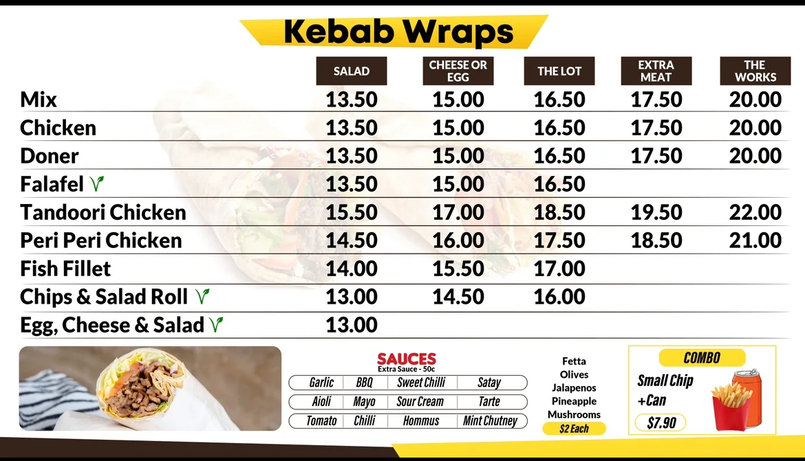 Menu, Downtown Cafe
