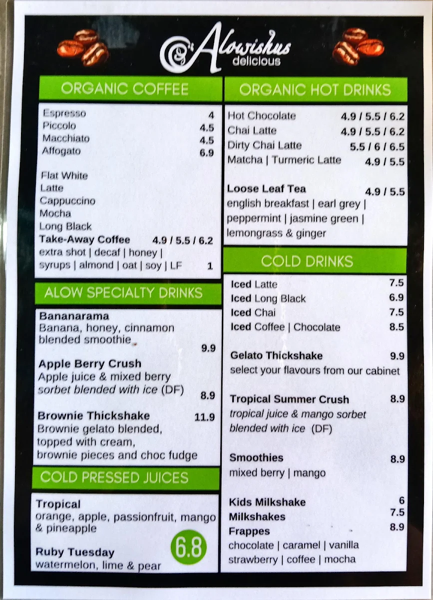 Menu, Alowishus Delicious