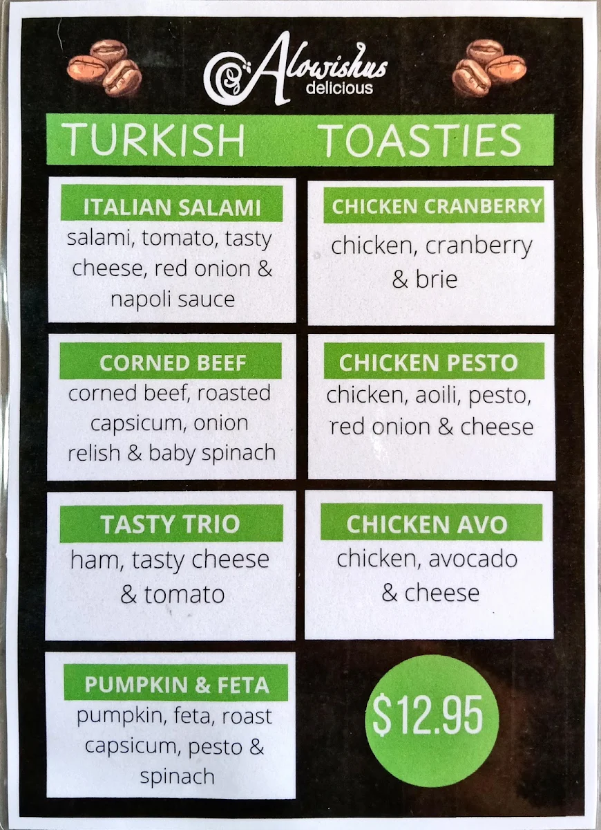 Menu, Alowishus Delicious