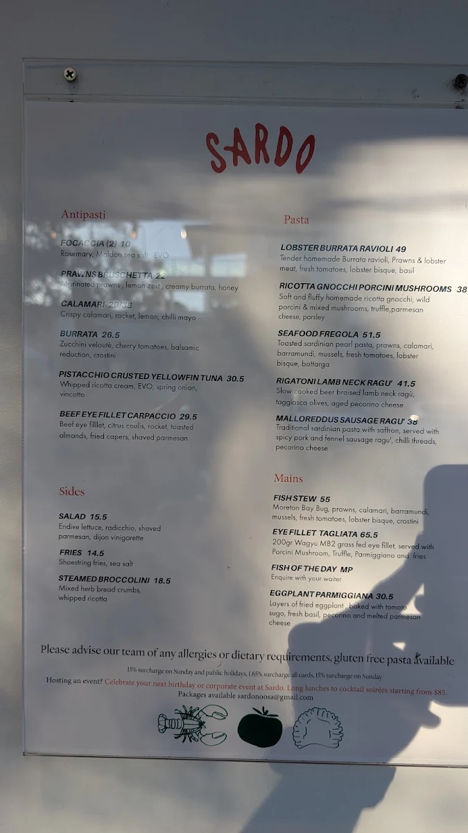 Menu, Sardo Noosa