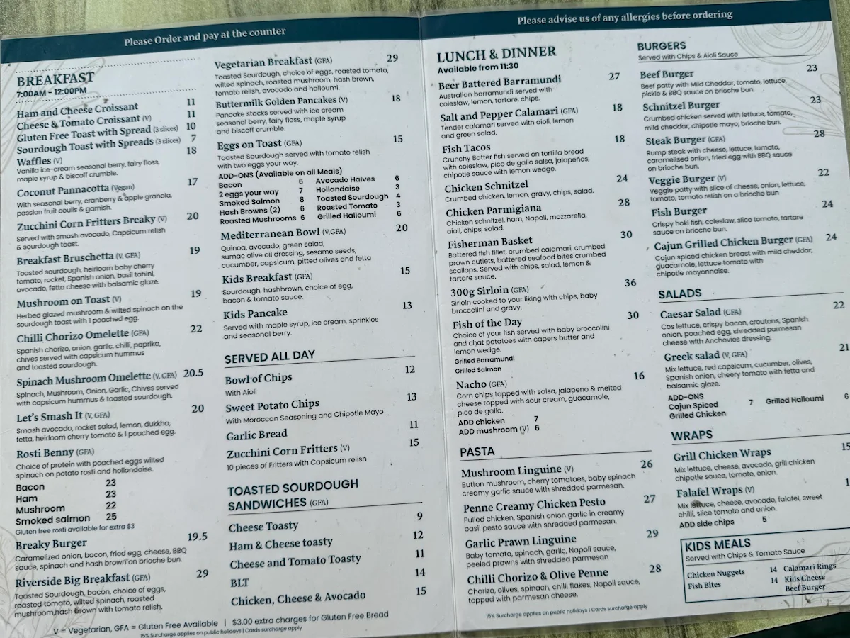 Menu, Riverside Cafe & Bar
