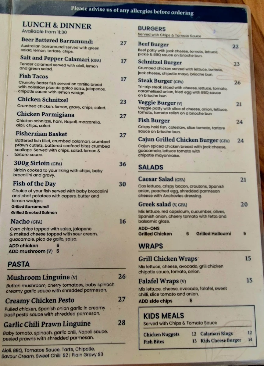 Menu, Riverside Cafe & Bar