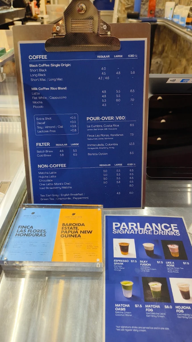 Menu, Parlance Coffee