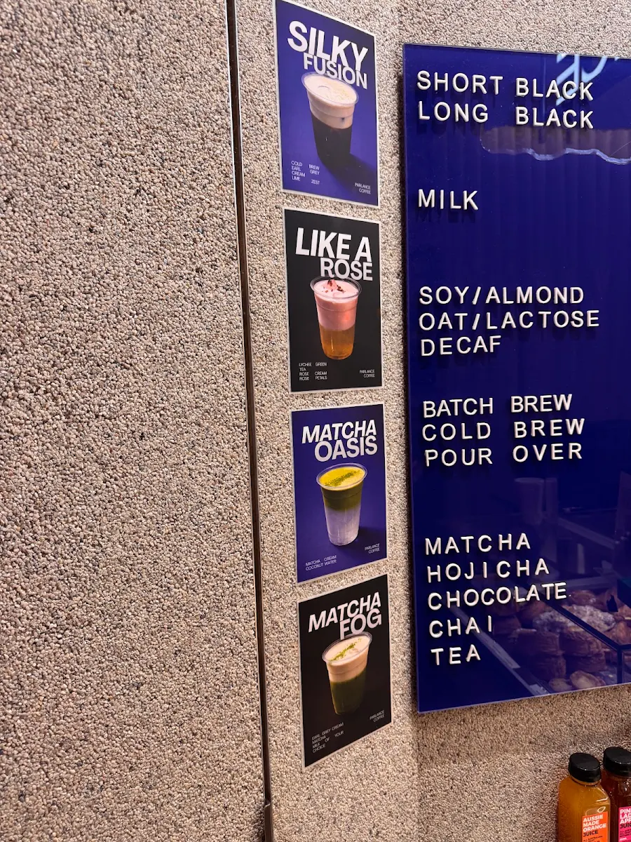 Menu, Parlance Coffee