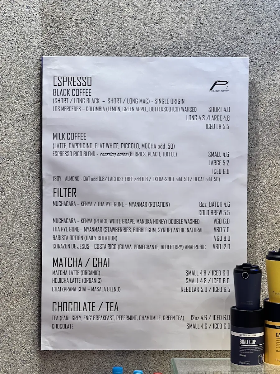 Menu, Parlance Coffee
