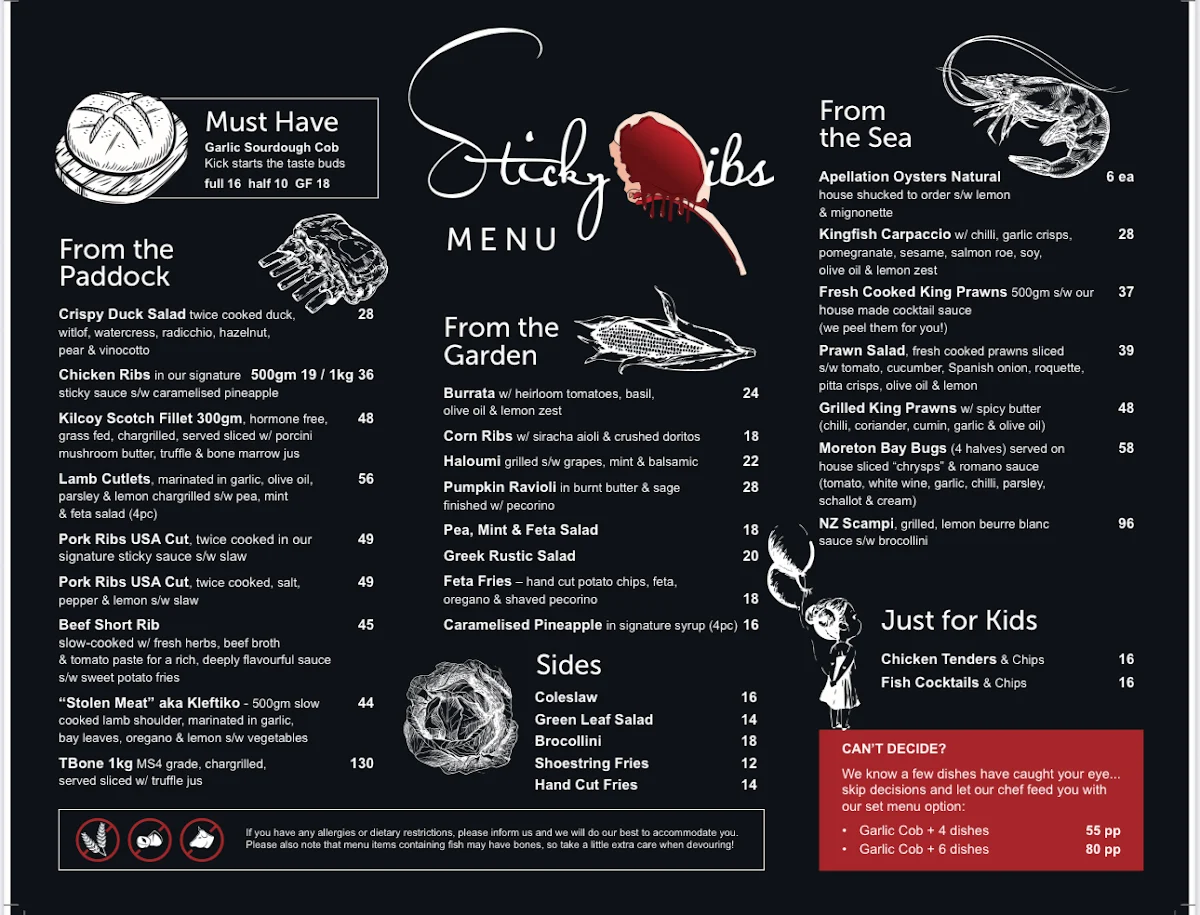 Menu, Sticky Ribs