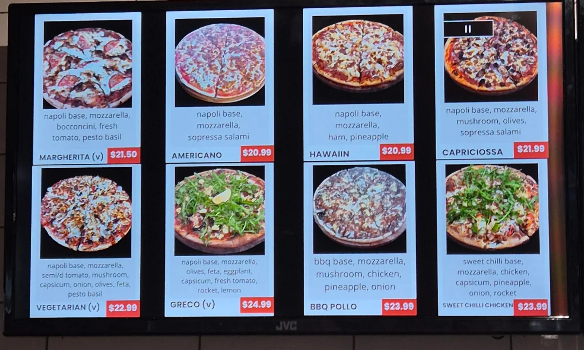 Menu, Luna Pizza