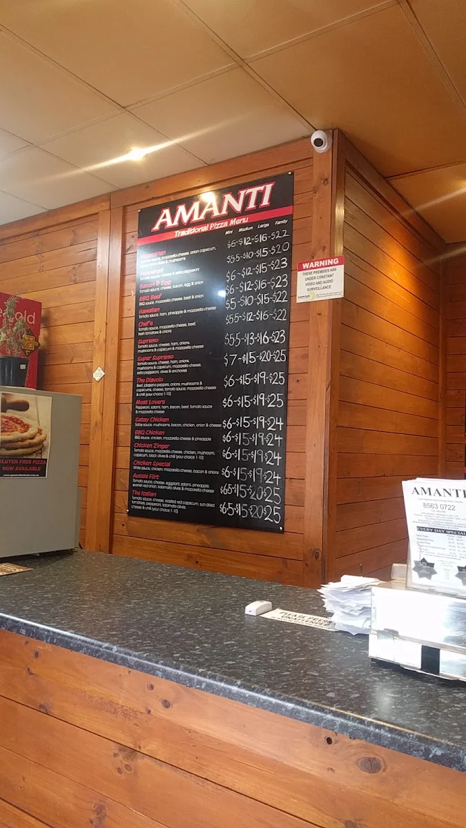 Menu, Amanti Pizza