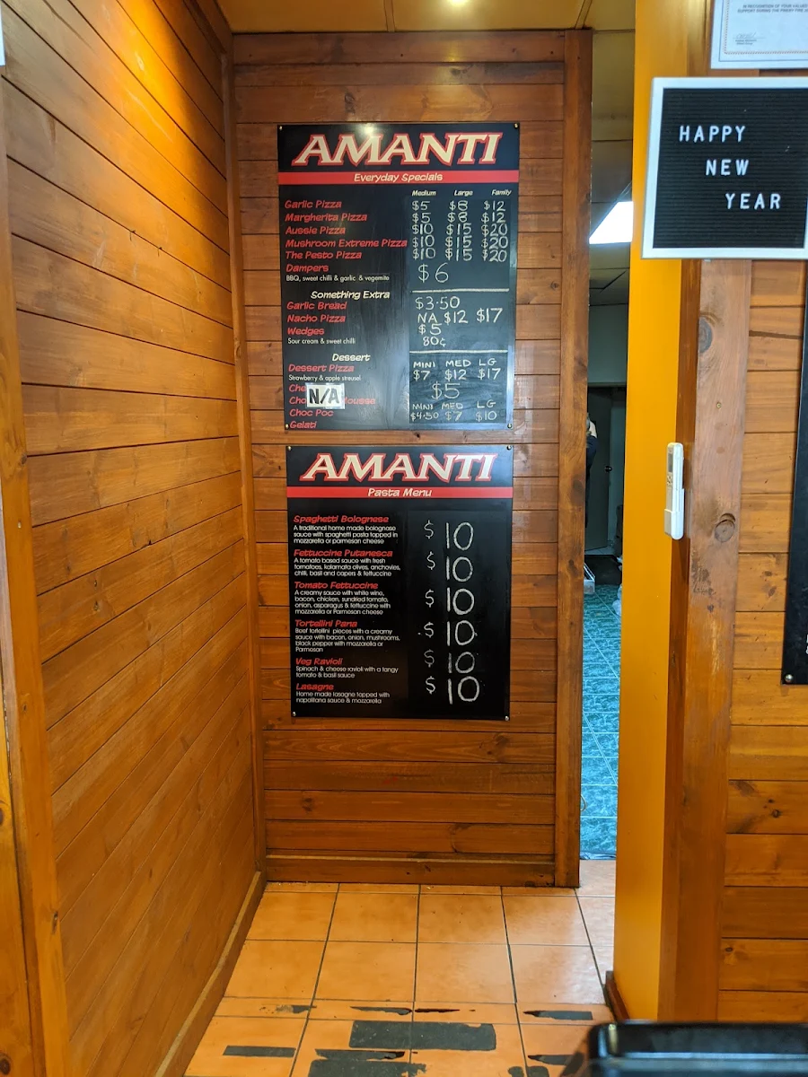 Menu, Amanti Pizza