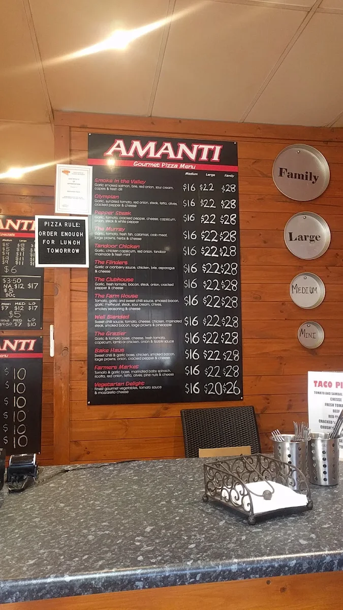 Menu, Amanti Pizza