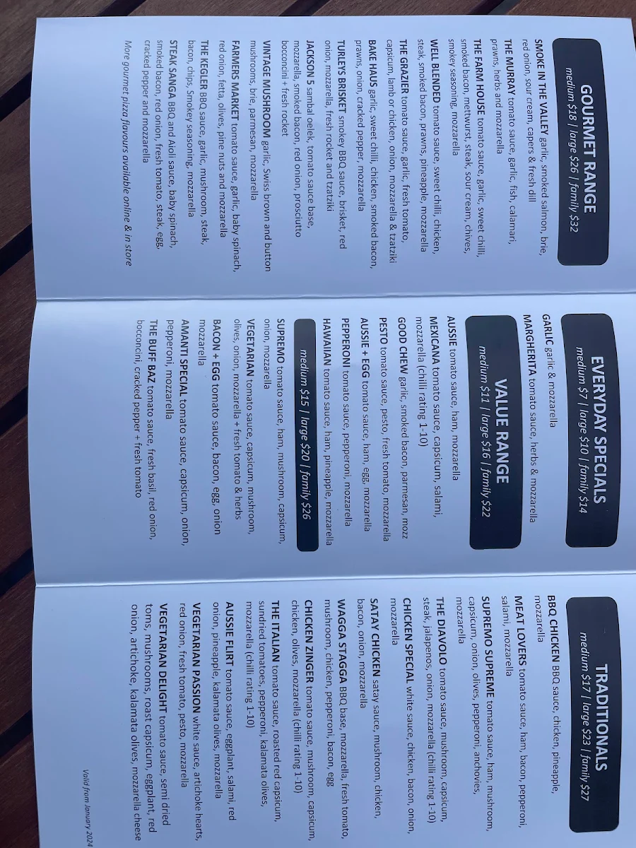 Menu, Amanti Pizza