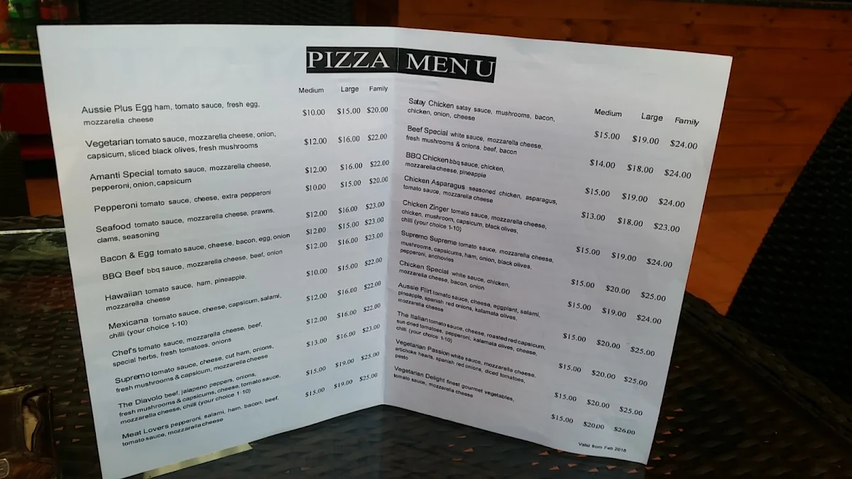Menu, Amanti Pizza