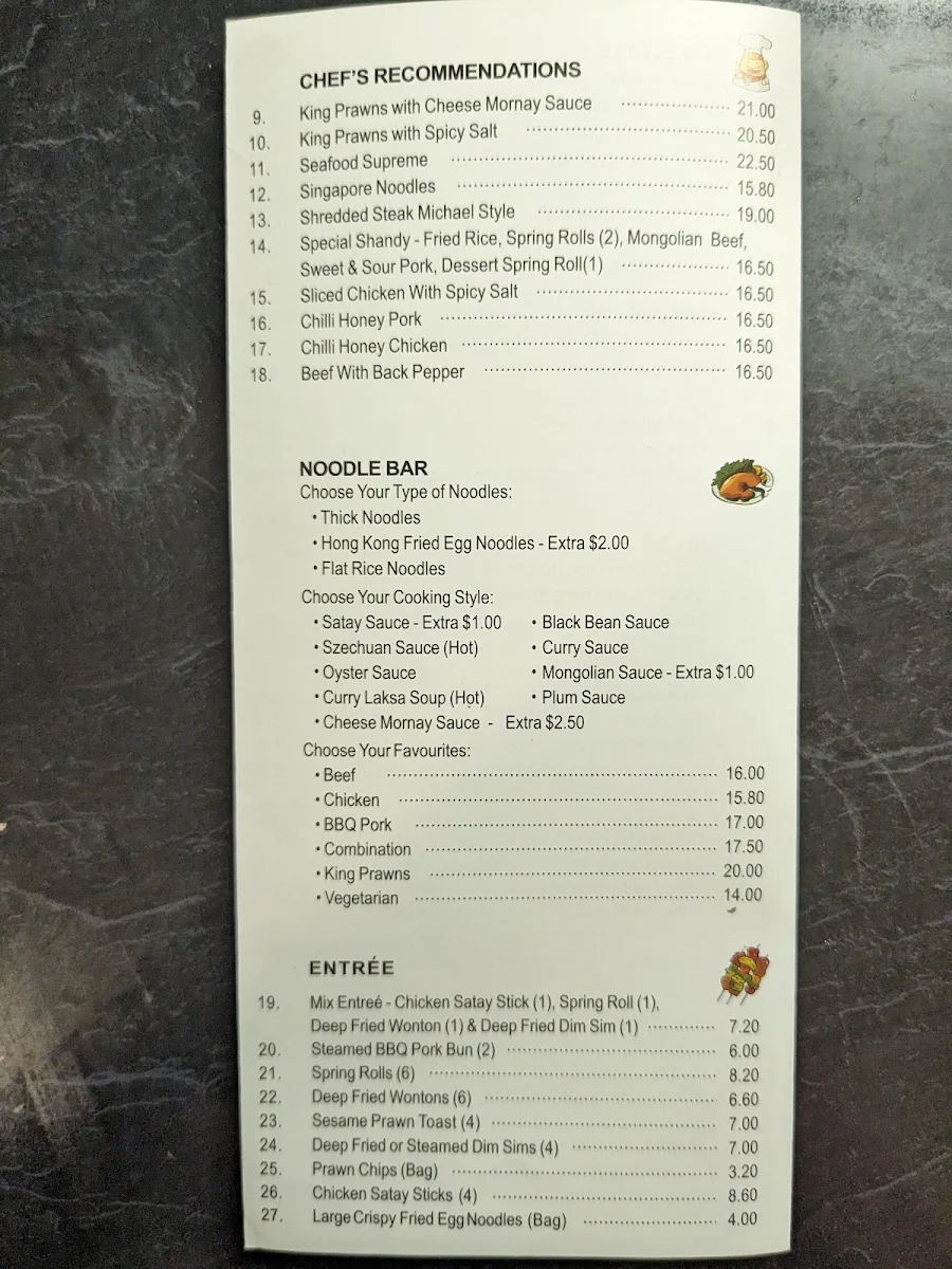 Menu, China Corner Restaurant
