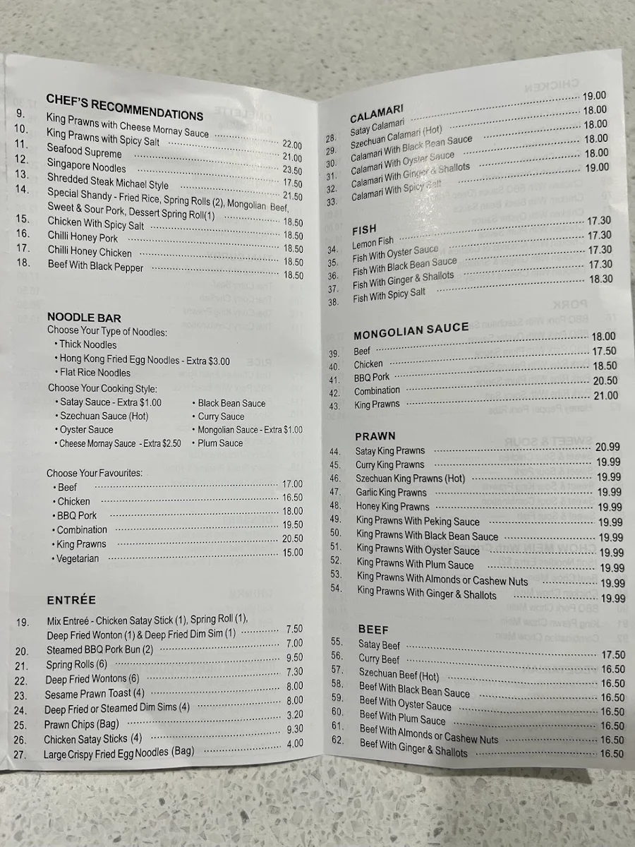 Menu, China Corner Restaurant