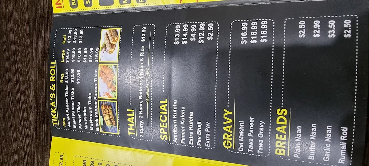 Menu, Sahib E Swad - Clayton